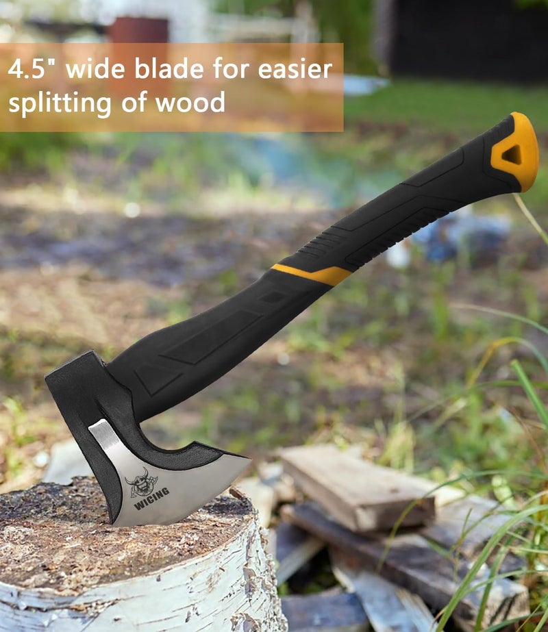 WICING Splitting Axe, 15-inch Camping Hatchet, Chopping Axe 1065 High Manganese Steel and Ergonomic Fiberglass Handle - Image 4